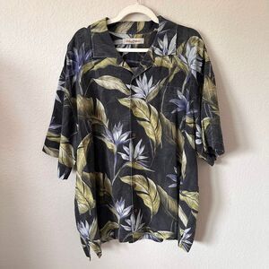 Tommy Bahama Men's XLX Extended Silk Camp Shirt Black Tropical